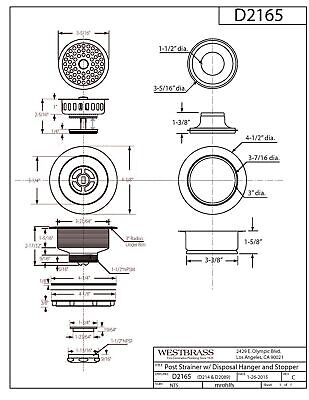 Westbrass D2165-62 Post Style Large Kitchen Basket Strainer with Waste Dispos...