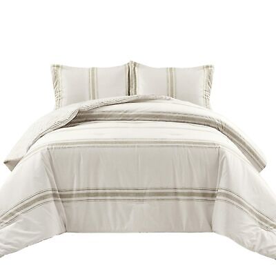 Lush Decor Comforter Farmhouse Stripe, King, Neutral Comforter Set