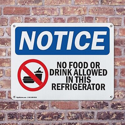 (2 Pack) No Food Or Drink In This Refrigerator OSHA Notice Sign 24 Inch X 18 ...