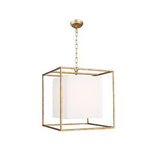 AA Warehousing 1-Light Rectangle Chandelier in Antique Gold Finish with Linen...