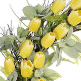 30" Artificial Tulip Floral Spring Wreath with Green Leaves 30" Yellow