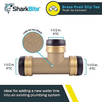 SharkBite 1-1/2 Inch Slip Tee, Push to Connect Brass Plumbing Fitting, Copper...