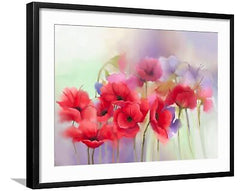 ART.COM Framed Wall Art Prints Watercolor Red Poppy Flowers Painting. Flower ...