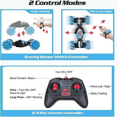 Gesture Sensing RC Stunt Car, 165Ft Gesture RC Car with Music & Light, 4WD Re...