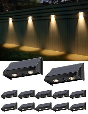 12 Pack Solar Powered Fence Lights Outdoor Wall Mount LED Decorative Waterpro...