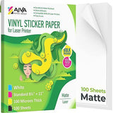 Printable Vinyl Sticker Paper for Laser Printer - Matte White - 100 Self-Adhe...