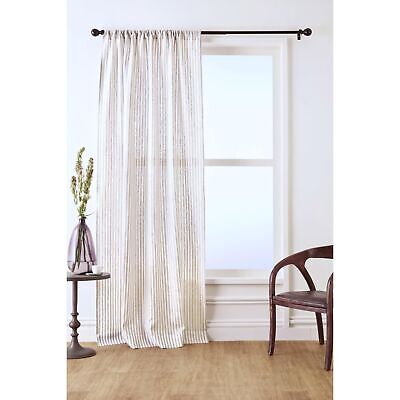 Solino Home Stripe Linen Curtain 96 Inches Long &#8211; Natural and White Light