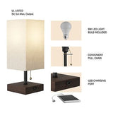 Lavish Home Small Table Lamp Set with Wood Base &#8211; Set of 2 Modern Rectangl