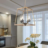 Gold and Black Chandelier, 4-Light Square Pendant Lighting for Kitchen Island...