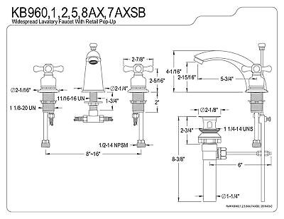 Kingston Brass KB965AX Victorian Widespread Lavatory Faucet with Metal Cross ...