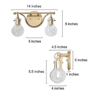 KSANA Bathroom Vanity Light, 2 Light Vanity Lighting Fixtures, Gold Bathroom ...