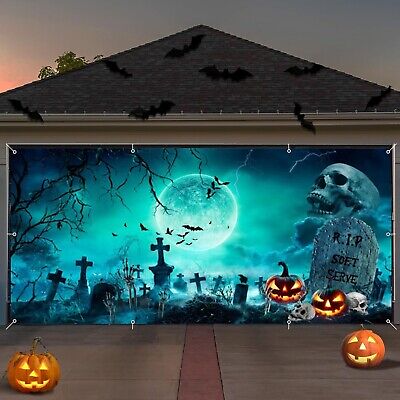 Halloween Garage Door Decorations 7x16ft Large Hanging Halloween Garage Door ...