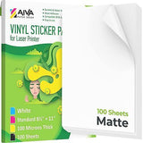 Printable Vinyl Sticker Paper for Laser Printer - Matte White - 100 Self-Adhe...