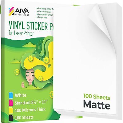 Printable Vinyl Sticker Paper for Laser Printer - Matte White - 100 Self-Adhe...