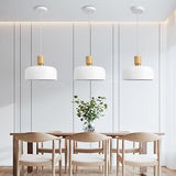 Modern White Pendant Lighting,Large Pendant Light,Solid Wood and Metal Dome M...