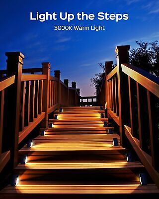 JACKYLED 16 Pack Outdoor Solar Stair Lights Waterproof, Solar Steps Lights Ou...