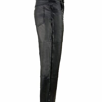 Milwaukee Leather SH1150 Men's Black Leather Motorcycle Over Pants with Jean ...