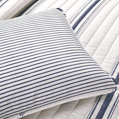 Lush Decor Farmhouse Stripe Reversible Cotton Quilt Set - 3 Piece Cozy Pinstr...