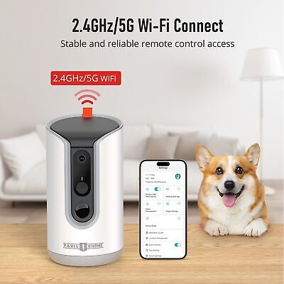 PARIS RH&#212;NE 2K Pet Camera, 360&#176;View Dog Camera Treat Dispenser, 5G WiF