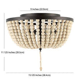 JONATHAN Y JYL9019B Allison 15" Wood Beaded/Metal LED Flush Mount, Contempora...