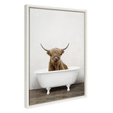 Kate and Laurel Sylvie Highland Cow in Tub Color Framed Canvas Wall Art by Am...