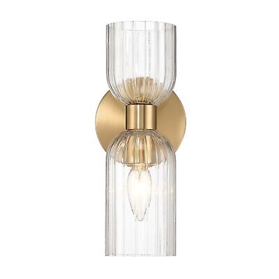 Josephine - Mid-Century Modern Metal and Clear Ribbed Glass Wall Light, Brush...