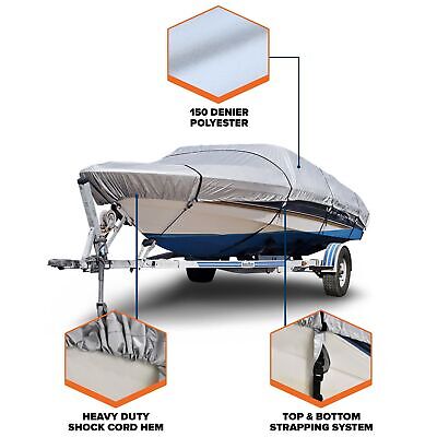 Budge B-150-X3 150 Denier V-Hull Boat Cover Silver 16'-18' Long (Beam Width U...