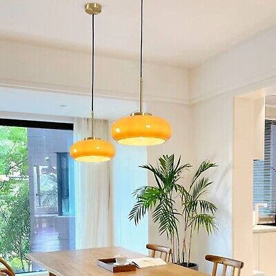 Orange Pendant Light Glass Hanging Lamp Gold 1-Light Kitchen Island Pendant L...