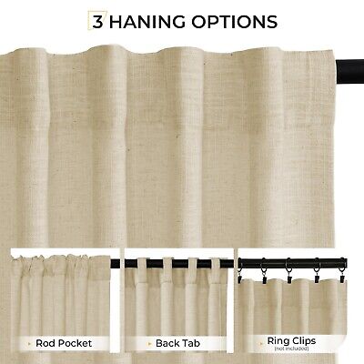 INOVADAY Beige Linen Curtains 120 Inches Long for Living Room Bedroom, Back T...