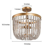 Wood Beaded Ceiling Light, Boho Semi Flush Mount Ceiling Light Fixture, Farmh...