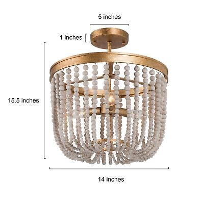 Wood Beaded Ceiling Light, Boho Semi Flush Mount Ceiling Light Fixture, Farmh...