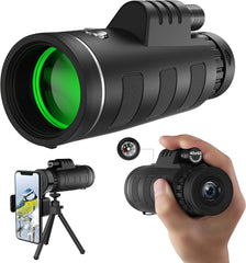 40x60 High Definition Monocular Telescope with Smartphone Adapter, BAK4 Prism FMC Monocular with Clear Low Light Vision for Wildlife Hunting Camping Travelling LD006-00A-BF-1