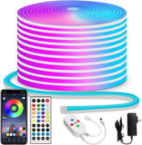 50ft RGB LED Rope Lights with Remote Control APP - 24V Waterproof Flexible LED Strip Lights for Bedrooms, Outdoors