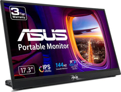 ASUS ZenScreen 17 1080P Portable USB Monitor (MB17AHG) - Full HD, IPS, 144Hz, USB Type-C, FreeSync Premium, Eye Care, L-shaped kickstand, Tripod Mountable, HDMI, FSC Certified, 3-Year Warranty,BLACK