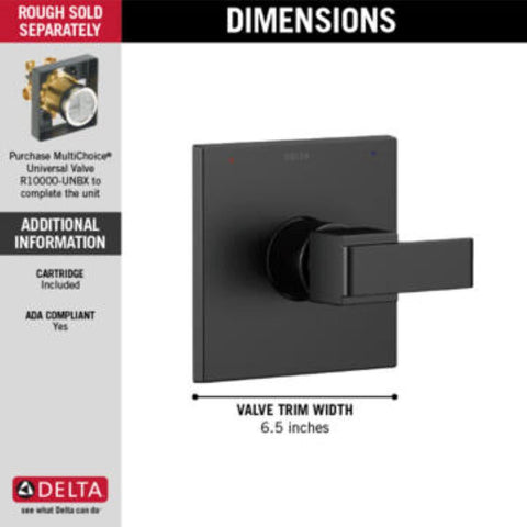 Delta Faucet Ara 14 Series Single-Function Black Shower Valve Trim Kit, Shower Handle, Delta Shower Trim Kit, Matte Black T14067-BL (Valve Not Included)