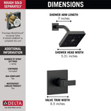 Delta Faucet Ara 14 Series Single-Function Shower Faucet Set, Single-Spray H2Okinetic Shower Head, Black Shower Faucet, Delta Shower Trim Kit, Matte Black T14267-BL (Valve Not Included)