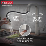 Delta Faucet Brushed Nickel Kitchen Faucet with Pull Down Sprayer, ADA Compliant, Dual Function Wand, Magnetic Docking Spray Head, Spotshield Stainless Steel, 19825LF-SP