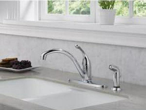 Delta Faucet Collins Single-Handle Kitchen Faucet with Side Sprayer, White Kitchen Sink Faucet, Kitchen Faucet 3 Hole, White 440-WH-DST, 3.00 x 13.00 x 21.80 inches