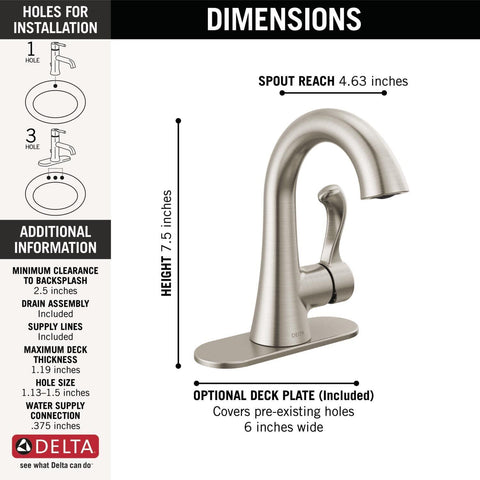 Delta Faucet Esato Single Hole Bathroom Faucet Brushed Nickel, Single Handle Bathroom Faucet, Bathroom Sink Faucet, Drain Assembly Included, SpotShield Brushed Nickel 15897LF-SP