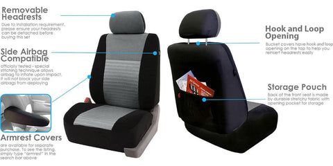 FH Group Car Seat Covers Three Row Set 7 Headrest Covers Car Accessories Universal Fit, Trendy Elegance 3D Air Mesh Airbag Compatible and Split Ready Gray Interior Accessories for Cars Trucks SUV