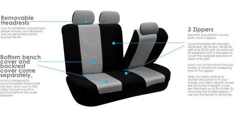 FH Group Car Seat Covers Three Row Set 7 Headrest Covers Car Accessories Universal Fit, Trendy Elegance 3D Air Mesh Airbag Compatible and Split Ready Gray Interior Accessories for Cars Trucks SUV