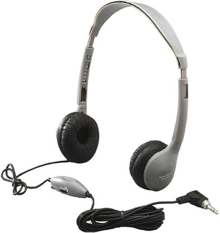 Hamilton Buhl Schoolmate On-Ear Stereo Headphone with Leatherette Cushions and in-line Volume (Pack of 10), Gray