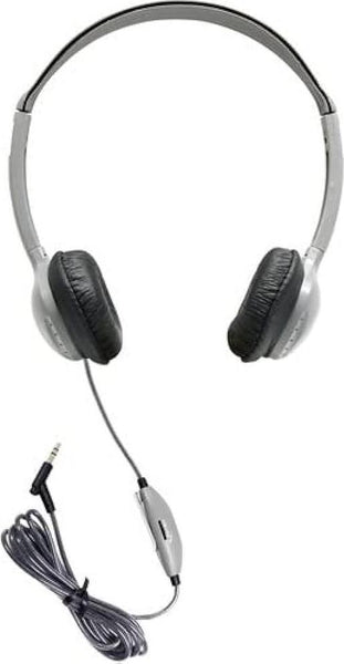 Hamilton Buhl Schoolmate On-Ear Stereo Headphone with Leatherette Cushions and in-line Volume (Pack of 10), Gray