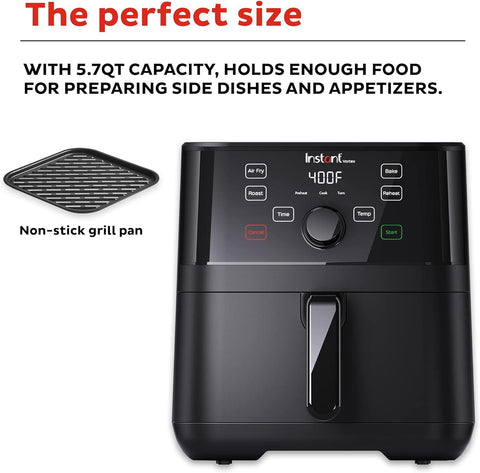 Instant Vortex Plus 5.7QT Air Fryer, Custom Program Options, 4-in-1 Functions, EvenCrisp Technology that Crisps, Roasts, Bakes and Reheats, 100+ In-App Recipes, from the Makers of Instant Pot, Black