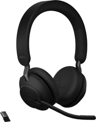 Jabra Evolve2 65 MS Wireless Headphones with Link380a, Stereo, Black Bluetooth Headset for Calls and Music, 37 Hours of Battery Life, Passive Noise Cancelling