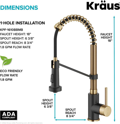 KRAUS Bolden Commercial Style Pull-Down Single Handle 18-Inch Kitchen Faucet in Brushed Brass, KPF-1610BB