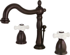 Kingston Brass KB1975PX Heritage Widespread Lavatory Faucet with Porcelain Cross Handle, Oil Rubbed Bronze,8-Inch Adjustable Center