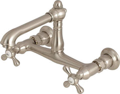 Kingston Brass KS7248AX English Country 8 Center Wall Mount Vessel Sink Faucet, 6-5/8 in Spout Reach, Brushed Nickel