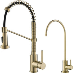Kraus KPF-1610-FF-100BG Bolden Commercial Style Pull-Down Kitchen Purita Water Filter Faucet Combo, Brushed Gold, 18