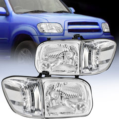 Nilight Headlight Assembly Compatible for 2005 2006 Toyota Tundra 4 Door Double Crew Cab 2005 2006 2007 Sequoia Pickup Replacement Chrome Housing Clear Reflector Driver Passenger Side, 2 Year Warranty